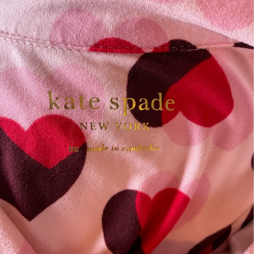Kate Spade New York Pajama Button Down, Pink Red Hearts, Size Medium